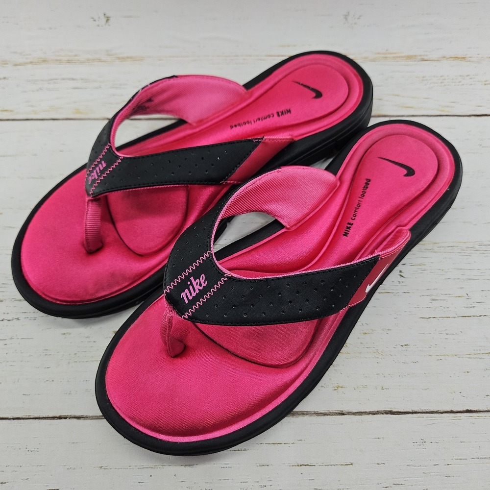 Nike Comfort Footbed Womens Size 8 Pink Black Thong Flip Flops Sandals Athletic